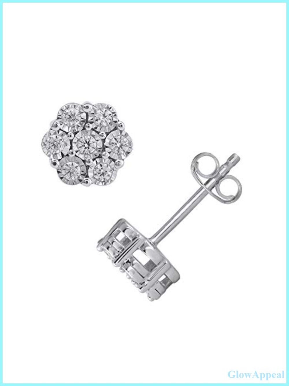 Diamond Cluster Stud Earrings 925 Sterling Silver 18K Yellow Gold over Silver